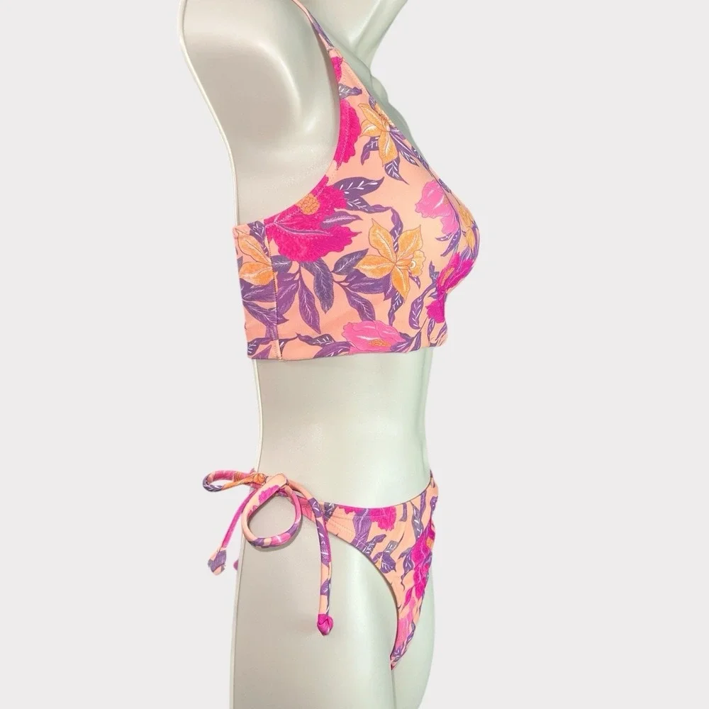 Old Navy Floral One Shoulder Bikini‎ Set Small Top XS Bottoms Boho Tropical